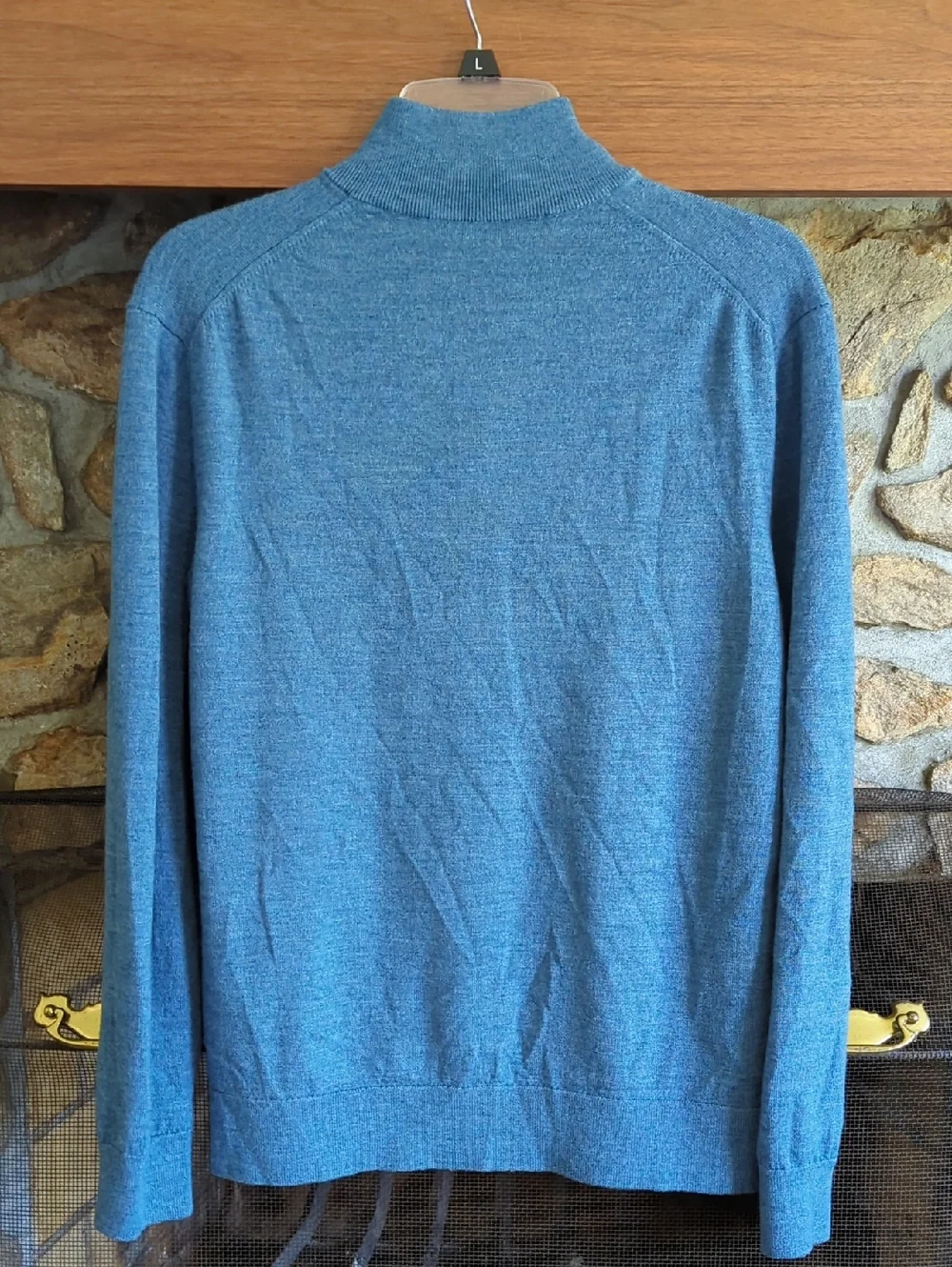 Untuckit Blue Merino Wool Quarter Zip Sweater